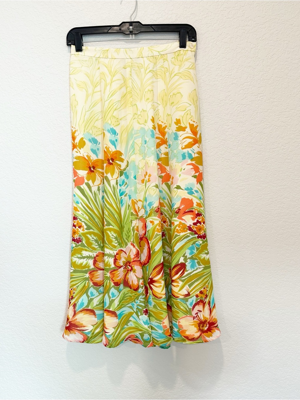 Coldwater Creek Cream Maxi Skirt with Orange, Green, Blue Floral Print